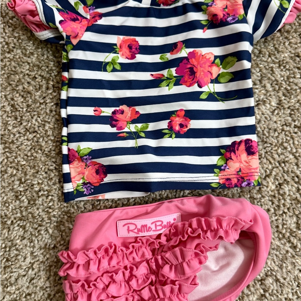 Ruffle Butts Navy Striped Floral Bikini